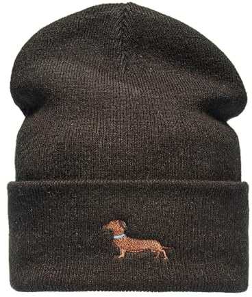 Baddery Beanie - „Dackel“ - Bestickte Strickmütze | Warme Wintermütze für Herren & Damen