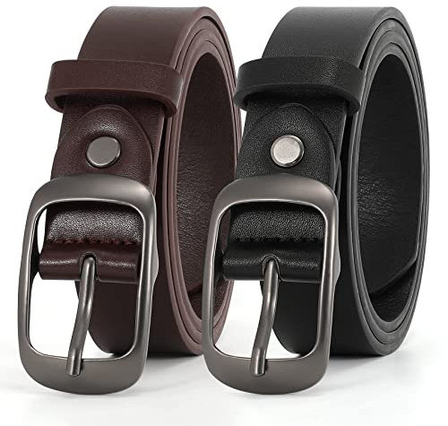XZQTIVE 2 Pack Women Plus Size Leather Belts Fashion Cowhide Waist Belt with Solid Pin Buckle for Jeans Pants Dress