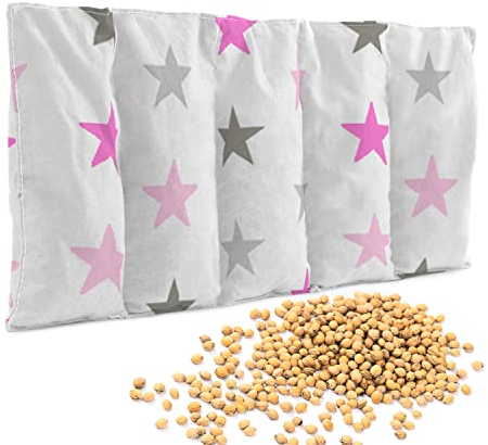 Amilian Kirschkernkissen 55 x 20 cm Wärmekissen Mikrowelle Körnerkissen Kirschkernsack Kirschkern Kissen für Kinder Erwachsene ideal als Massagekissen Kältekissen Sternchen Groß Rosa
