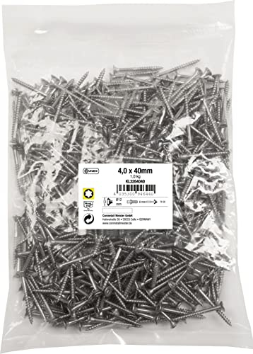 Connex Universalschrauben 4,0 x 40 mm - 1 kg Großpack - Senkkopf - TX-Antrieb - Teilgewinde - Edelstahl rostfrei / Schrauben-Set / Schrauben im Beutel / KL3264040