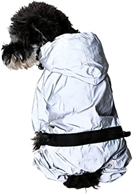 JUSHZ Regenmantel Hund Wasserdicht Regenjacke Hunderegenmantel Hunderegenjacke Regenmantel Klein Hunde Kapuze Mit Beinen Katzen-Poncho Haustiermantel Reflektierende Hals-Traktionsloch (XL,Silver)