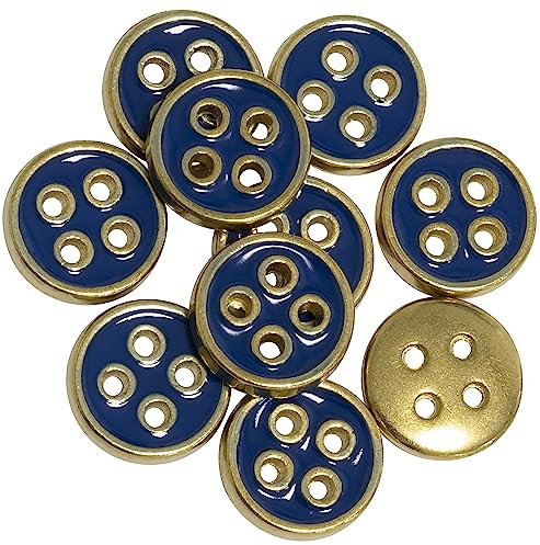 AERZETIX - C65725-10er-Set Nähknöpfe - rund Ø11.5x2.6 mm mit 4 löchern L18 18L - farbe: blau, gold - kunststoff - knöpfe zum annähen konfektion kurzwaren nähen