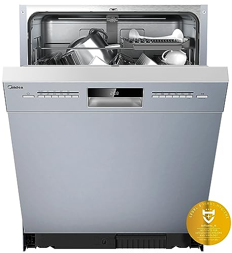 Midea SU 5.35X14CS - Lavavajillas bajo encimera, 14 MGD, lavavajillas 60 cm, Home Connect, cuidado higiénico, cuidado de la máquina+, secado extra, media carga, 44 dB, retardo de arranque, acero