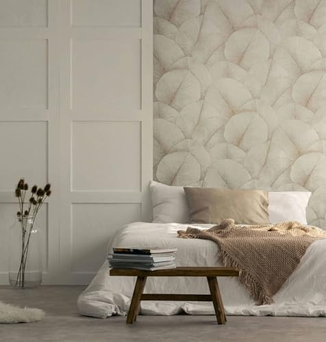 Vliestapete 3D-Effekt Blattmuster Struktur Floral Beige Creme 34510