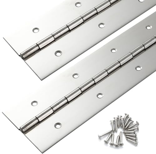 2 Pack Marine Grade Heavy Duty Piano Hinge 24 Inch x 2 Inch Width, True 0.060'' Thick Stainless Steel Piano Hinge for Heavy Duty Cabinet, Door, Toolbox, Metal Plate, Furniture, Industrial Project