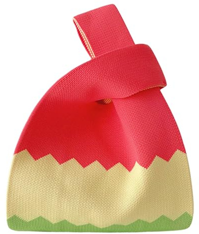 Uncinetto Borse a Mano Donne Sacchetti da Regalo Borse a Spalla Piccoli Lavorato a Maglia Nodo a Manica Borsa Carino Portatile Borse a Tracolla Borse Tote con Motivo Ondulato, Rosso Giallo Verde