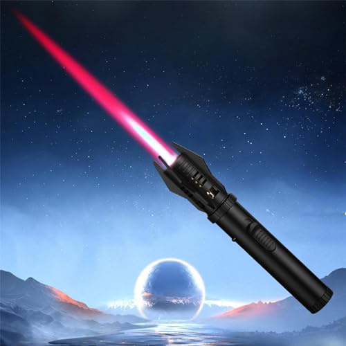 Metal Large Fire Windproof Blue Flame Lighter, Multifunctional Welding Torch With Safety Lock and Adjustable Red & Blue Flame - Refillable Butane (Black)