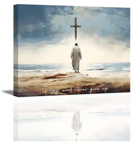 PIY PAINTING Quadro su Tela Gesù Croce Cristo, Quadri Moderni Religione Dipinto su Tela con Telaio Interno in Legno per la decorazione della casa Regali di compleanno 40x30cm, 1 pezzo