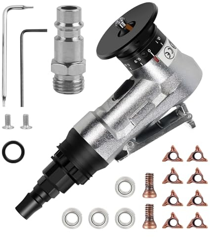 Mini Pneumatic Chamfering Machine, Aluminum Aloy Handheld 45 Degree Arc Air Beveling Machine with Replace Blades for Metal Trimming Chamfer Deburring (8 R Inserts + 4 Bearing)