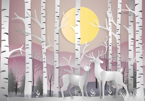 Fototapete Blumen 3D Tapeten 3D Effekt Wohnzimmer Schlafzimmer Vliestapete Minimalistisch Kreativ Cartoon Elch Berggipfel Birke Baum Natur Grau Graffiti Steinoptik Kinder Tapeten