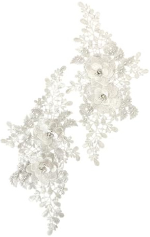 SYSUII 1 Paar 3D-Blumenstickerei Spitzenstoff Bestickte Perlen Blumenapplikation Aufnäher Stickerei Spitze Applikationen Nähen auf Patches für Kleidung Nähen Hochzeit Braut Kleid -Beige