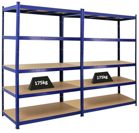 PROREGAL Mega Deal | 2x Scaffale per carichi pesanti TAURUS | AxLxP 180x120x60cm | Portata per ripiano 175kg | Blu