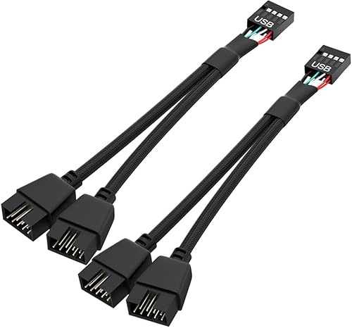 2 Stück Motherboard USB 2.0 zu Dual 9 Pin Extension Splitter: USB Header Kabel für Interne Computer (Geflochtene Schwarz)