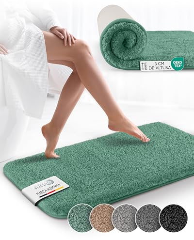 Beautissu BeauMare FL Tappetino da Bagno Antiscivolo in Pelo Alto Verde 120x70 cm - Tappeto Morbido in Microfibra per Doccia, Vasca da Bagno e WC - Anche per Pavimenti riscaldati - Ottica Shaggy