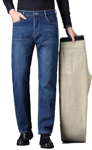 ziilay Verdickte Lammfleece Thermojeans Herren Thermohose Schneehose Teddyfleece gefütterte Winterhose Stretch 8315hFGBL34W32L