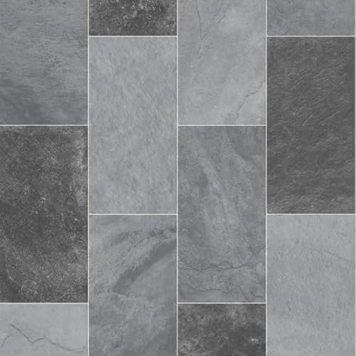 VINYL FLOORING UK Stone Effect Anti Slip Vinyl Flooring Roll Home Office Kitchen Bedroom Bathroom Lino Modern Design 2M 3M 4M wide (989D, 1.5m(L) X 2m(W) (4'11 X 6'6))