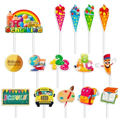KGDUYC Kuchendekorationseinsätze - 23pcs Schulanfang Cupcake Topper Dekorationen für Einschulung Tortendeko Schuleinführung Kuchen Dekorationen,dekorative Einsätze,Deutsch