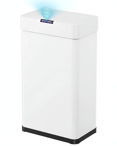 TLSUNNY 16 Gallon Motion Sensor Trash Can,Touchless Automatic Garbage Can,Brushed Stainless Steel Smart Bin,with Bag Holder,Soft Close Lid,for Kitchen,Office,RV,Bedroom,Living Room (White, 60L)