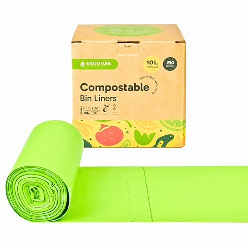 Biofuture 10L x 150 Compostable Food Waste Bags | Home Compostable | Council Approved | Fits 9-11L Kitchen Food Waste Bins | EN13432 Certified