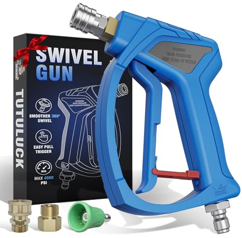 TUTULUCK® Pressure Washer Short Gun with 3/8 Swivel, Power Washer Stubby Trigger Handle with 25° Soft Rubber Nozzle, M22-14mm to 3/8 Quick Connector, M22-15mm Female for Car Wash