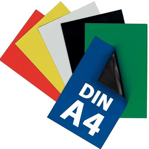 5 x Magnetfolie DIN A4 Format, farbig sortiert - 0,8mm x 297mm x 210mm - Farbige magnetische Folie - einfach zuschneiden, beschriften oder flexibel einsetzen, Farbe: grün