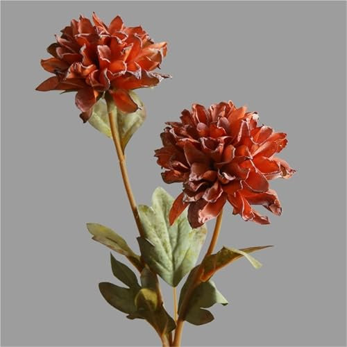 JKUHA 3 Stück künstliche Dahlie, 2 Köpfe, verwelkte Kanten, Simulationsblumen for Blumenmodellierung, B&B-Dekoration(Orange)
