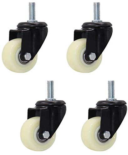 LDTTYRC 4er-Pack Lenkrollen, Möbelrollen aus Nylonmaterial, Gewindestangenmontage M8/M10, weiß, geräuschlos, Tragkraft 120 kg, für Stuhl, Tisch, Blumenständer, kleine Geräte (1,5 Zoll, universell)