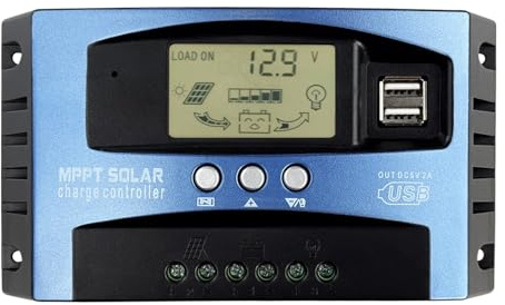 MPPT Solarladeregler, 12V/24V 100A Intelligenter Batterieladegerät Solarladeregler mit USB-LCD-Display, Dualer USB-Anschluss Negative Masse Controller Auto-Parameter Einstellbar mit LCD-Anzeige