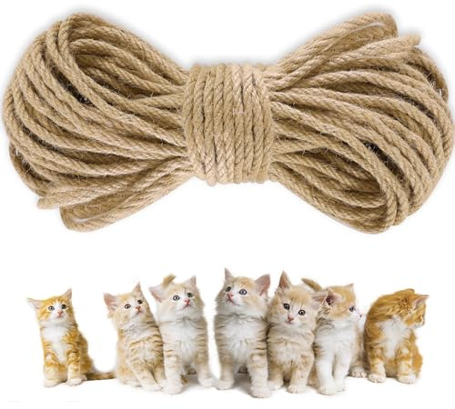 QileQPet Sisal Rope for Cat Scratching Post Tree-1/4 Inch by 100 Feet, Cat Tree Rope Twine for Cat Scratching Post Replacement (Natural Color-4mm 50M)