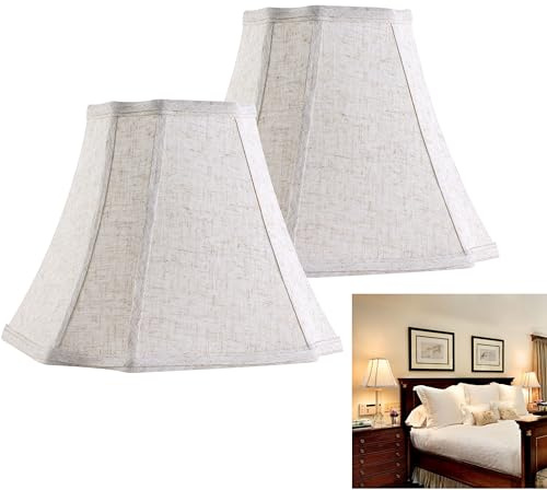 GO&SO Set of 2 Medium Lamp Shades Beige Oatmeal,Square Cut Comer Lamoshade for Floor and Table Lamps,6.5x13.2x10.6.Natural Linen, Traditional Shade for Bedroom Easy Assembly Required (2 Pack)