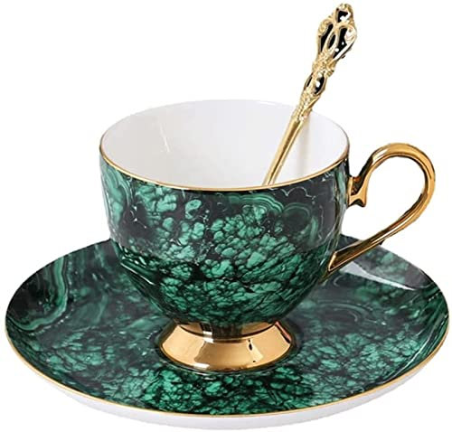 HPTHLY Théière en Porcelaine Anglaise, Verres, Incrustations Vertes Et Dorées, Tasse À Café, Sucrier en Céramique, Pot À Crème, Tasse À Café, Thé, Eau, Tasse À Café