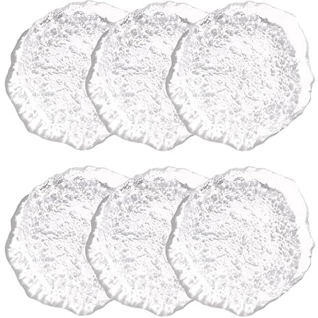 6 pcs Textured Glass Plates Wavy Edge Decorative Clear Modern Hammered Ice Appetizer Plates Set. Glass Serving Tray Dinner Appetizer Artistic Dinnerware Frosted Elegant (Clear, Large (10in / 25cm))