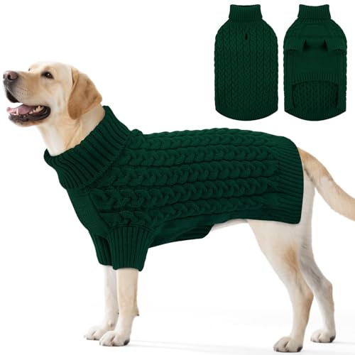 ASENKU Hundepullover Grosse Hunde XXL, Strickpullover mit Geschirr öffnung | Waschbarer Rollkragen Hundebekleidung,Weicher warmer Strick für Dobermann, Labrador, Golden Retriever,Winterspaziergänge