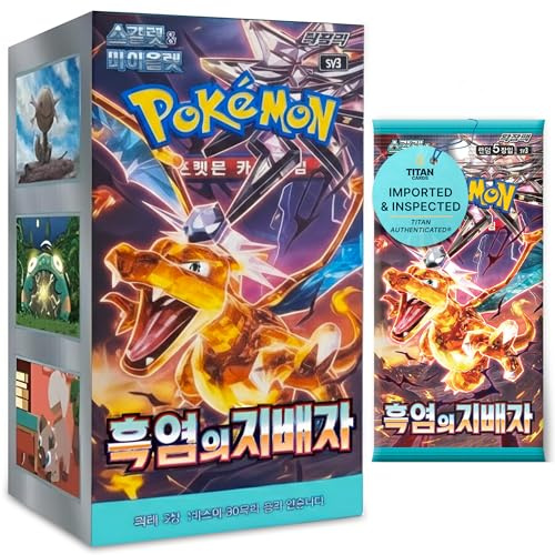 Caja de refuerzo de llamas de obsidiana coreana | 30 paquetes de cartas de Pokémon coreanas | Regla de la llama negra | Serie escarlata y violeta | Titán autenticado