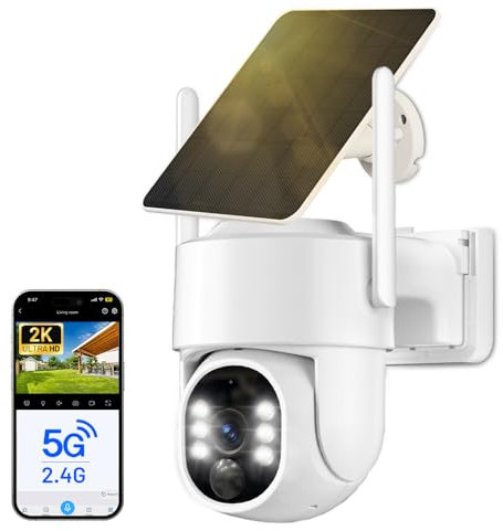 Solar Camera Outdoor Wireless, 5G WiFi Solar Security Cameras for Home Security Battery Powered, Color Night Vision, 360° View Pan Tilt PTZ, PIR Human Motion Detection Alerts, Siren Alarm, 2-way Talk