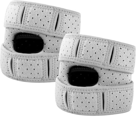Lyreh 2 Stück Knieorthese, Atmungsaktive und Rutschfeste Kniebandage Größe L Verstellbare Patellasehnen Stützmanschette für Frauen und Männer Sportler Lauftraining Sport (Grau)