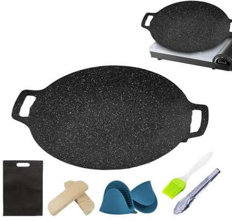 Eventerde Poêle à Gril Coréenne | De Cuisson Circulaire Anti-Adhésive Pour Feu Nu,Accessoire de Cuisson Compact pour Barbecue en Intérieur/Extérieur Jardin et Pique-nique