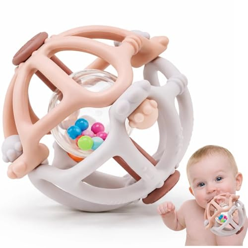 JoyLife Sonajero de dentición para bebés, niños y niñas de 0, 3, 6, 9, 12, 18 meses, juguetes educativos tempranos de aprendizaje Montessori, juguete de bola para bebé