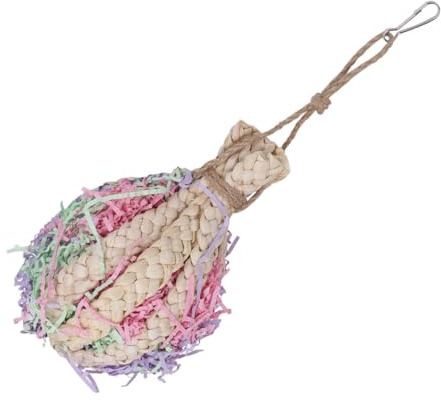 iplusmile Juguete Colgante para Loros con Bola de Paja Natural Diseño Especial para Masticar y Estimular Mentalmente Periquitos y Aves Pequeñas