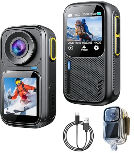 OBEST 360 Action Camera 4K 30FPS Dual Screen POV Body Camera Touchscreen Waterproof Underwater Cam Wireless Connection EIS Stabilization 1300mAh Battery No Card for Outdoor Sports Diving Cycling