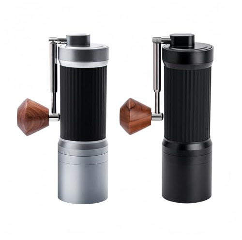 ZYNCUE Moulin à café manuel avec fraise en acier inoxydable, épaisseur réglable 24 pour expresso, poignée pliable, design portable, prise en main confortable de 57 mm, pour voyage, noir/argent