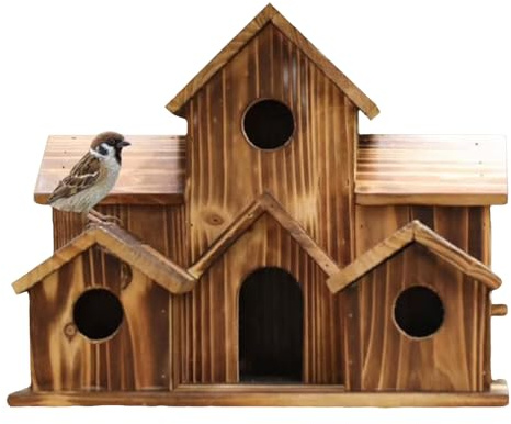 Casetta per uccelli rustica – Abitato esterno in legno, alloggiamento decorativo con più ingressi |, cortile, prato, balcone, sentiero, giardino, luogo di nidificazione, durevole