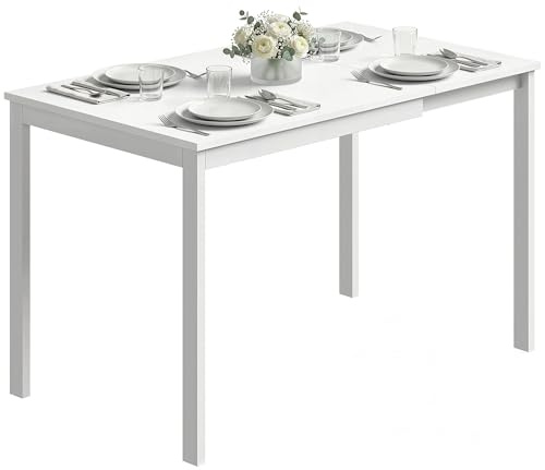 HOMCOM Table à Manger Extensible Rectangle pour 4 à 6 Personnes Blanc