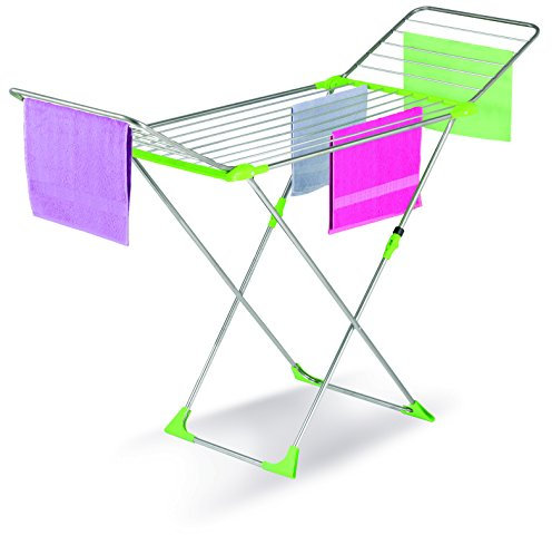 Casabriko 43915 Stendibiancheria a Cavalletto con Ali e Snodi, Acciaio Inox/Alluminio Anodizzato, Verde, 55x6x133 cm