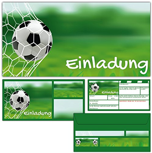 BREITENWERK 12er Set Fussball EINLADUNGEN mit Umschlägen zum Geburtstag oder Fußball-Party - Einladungskarten für Jungen Mädchen Kindergeburtstag