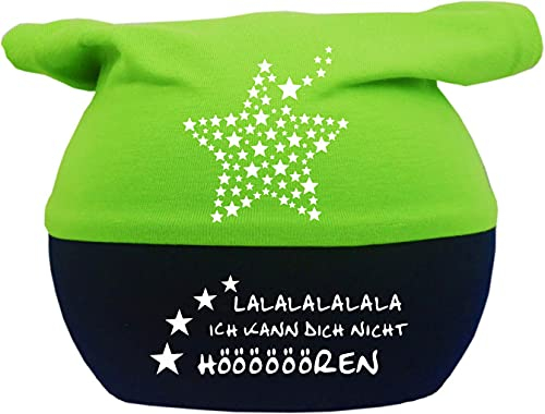 Kleiner Fratz Baby Kopftuch Mütze Multicolor Stern (Farbe Lime-Navy) (Gr. 2 (68-98) Lalalalalalalalalala