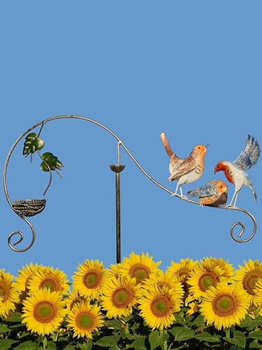 Pommerntraum ®| Windspiel Gartendeko Gartenpendel Vögel Metallwindspiel | Vogelwippe Gartenwippe Vogel Gartenstecker Mobile Vogelskulptur Windornament Vogelfiguren Gartenpoesie VOGELFAMILIE MIT NEST
