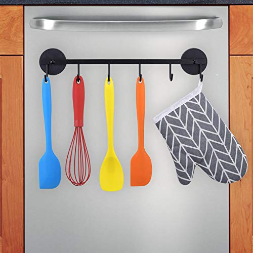 LEVOSHUA 6 Hooks Magnetic Utensil Holder Untensil Rack Tool Hanger Organizer for Refrigerator, Metal Cabinet, Metal Stove, Grill, BBQ | Strong magnetic grip keeps cooking utensils organized without drilling, rust-resistant and surface-safe for metal appliances.