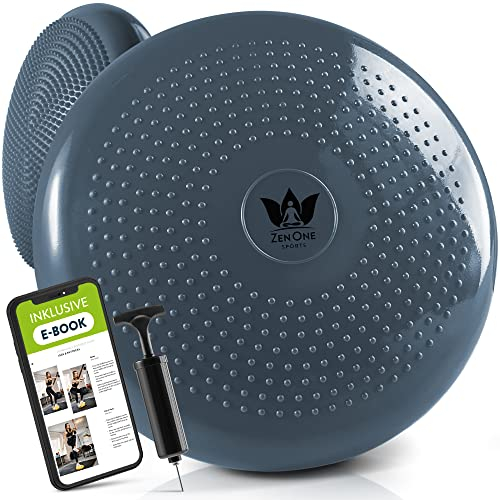 ZenOne Sports® Balance Kissen I Ballsitzkissen für Koordinations- & Rückentraining I Orthopädisches Sitzkissen I Luftkissen für Fitnesstraining inkl. Pumpe & Workout-Guide I Balancekissen
