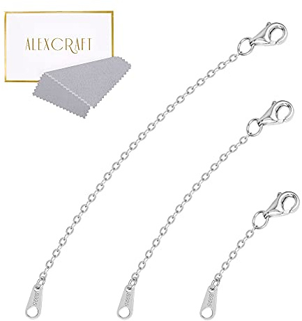 White Gold Chain Necklace Extender 925 Sterling Silver Necklace Bracelet Anklet Extenders Chain Extension for Jewelry Making (1 2 3 inch) | Necklace Bracelet Anklet Extension for Jewelry Making (1 2 3 inch)
